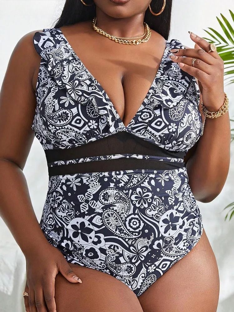 VigoJany 2026 Print Ruffle Plus Size Swimwear Women Strapped Push Up Large One Piece Swimsuit Backless Chubby Big Bathing Suit_ecoleips.com