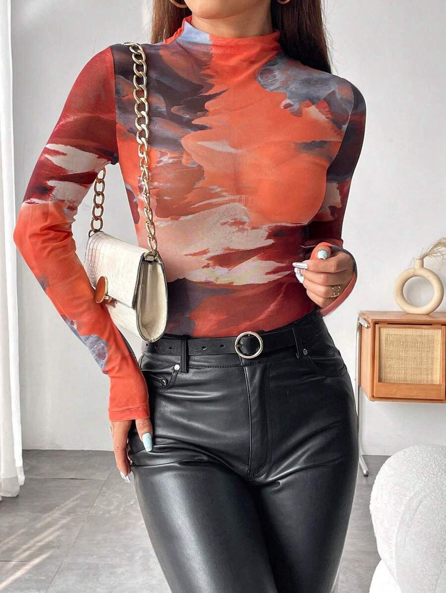 Women's Clothing Spring/Summer Slim Fit Long Sleeved Top For Women Gradient Color Splicing Niche Design Sexy Thin Top For Ladies_ecoleips.com