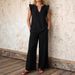 Women's Summer Casual Cotton Linen Pant Set V Neck Pullover Two Piece with Pockets European American Style_ecoleips.com