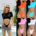 Candy-Toned One-Piece Swimsuit for Women Sexy Midriff Baring Cutout with Thong Back And Short Sleeves Monokini_ecoleips.com