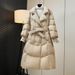 Elegant Women's Trench Coat Down Jacket With Slim Fit, Double Breasted, Waist Belt & Long Length For Winter Fashion_ecoleips.com