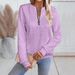 Women's Zip Neck Long Sleeve Casual Sweatshirt T-Shirt - Soft Polyester Blend, Relaxed Fit, Stylish Pullover For Fall & Winter_ecoleips.com