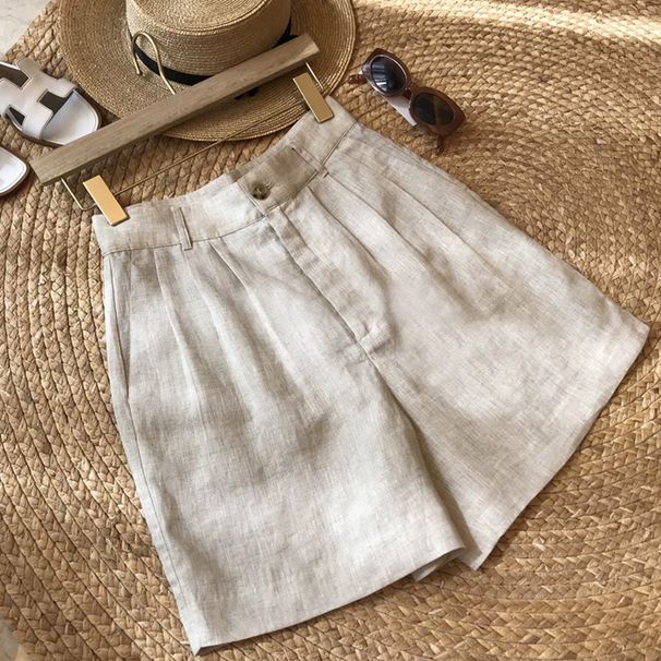 Suitable For All Seasons Great Pants Shape Not Just Talk~ Super Slimming French Style Loose Casual Shorts~ Draped Linen Texture Women_ecoleips.com