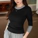 2025 #Superior Choice # Advanced Design Style Western Color Contrast T-Shirt Women's Long Sleeve 2025 Autumn New Cotton Base_ecoleips.com