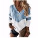 New 2026 Autumn And Winter Pullover V-neck Loose Sweater Color Matching Women's Knitted Sweater_ecoleips.com