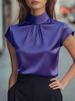 Women's Satin Short Sleeved Top Pleated Design Clothing_ecoleips.com