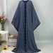 Women's Clothing Elegant Pearl-Embellished Long Dress – Lace Trim & Cardigan Style (S-XL, Gray-Blue)_ecoleips.com