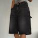 Women's Retro Distressed Washed Denim Shorts Straight Leg Loose Mid-Length Pants_ecoleips.com