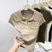 Women's Clothing Lapel Sweater Short Sleeve Slim Short Tops_ecoleips.com