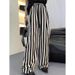 Suitable For All Seasons Hot Item Super Long Legs Flax Blend Color Block Striped Elastic Waist Drawstring Wide Leg Pants Women Fashion_ecoleips.com