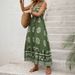 Women's Clothing New Holiday Style Printed Dress Green Ethnic Style Casual V Neck High Waist Long Skirt For Women_ecoleips.com