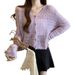 Summer Hollow Knit Cardigan New Women's Collar Thin Coat Air Conditioning Shawl Sun Protection Long Sleeve Short Top_ecoleips.com