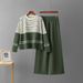 Women's Striped Knit Two Piece Set Crew Neck Sweater Loose Casual Fashion Pants Autumn Winter New Arrival_ecoleips.com