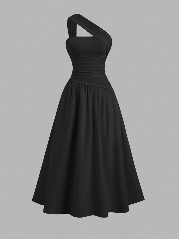 Women's Clothing Sexy Off-Shoulder Sleeveless Sleek & Stylish Dress Fashion Pleated A-Line Waist Fashion_ecoleips.com