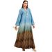 Muslim Dress Women "Elegant Dubai-Style Robe – Arabic-Inspired Printed Kaftan Dress For Women (Bluish/Red/Brown, M-XXL)"_ecoleips.com
