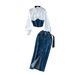 Women's Clothing Two Piece Long Sleeved Shirt Women's Belt Waist Denim Skirt Two Piece Suit_ecoleips.com
