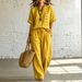 Spring/Summer Women's Loose Slimming Two-Piece Set European And American Style Cross Border Fashion Side Button Short Sleeved Top Wide Leg Pants_ecoleips.com