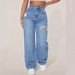 Women's Clothing Washed Hole Denim Trousers_ecoleips.com