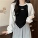 real-shot Irregular Fake Two-piece Short Long-sleeve Sweatshirt Women, Spring And Autumn Thin New Design_ecoleips.com