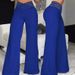 2024 Women's Hollow Cross Waisted Pants With Commuting Style, Micro Flared Pants, High Waist, Casual Wide Legs_ecoleips.com
