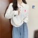 Real Shot Of Cotton Short POLO Collar Sweatshirt Women, Autumn Loose Slim-fit Thin Pullover Top With Long Sleeves,_ecoleips.com
