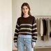 Youthful Color Blocked Striped Knitwear Retro Style Warm Versatile Women's Sweater for Autumn Winter Layering Basic_ecoleips.com