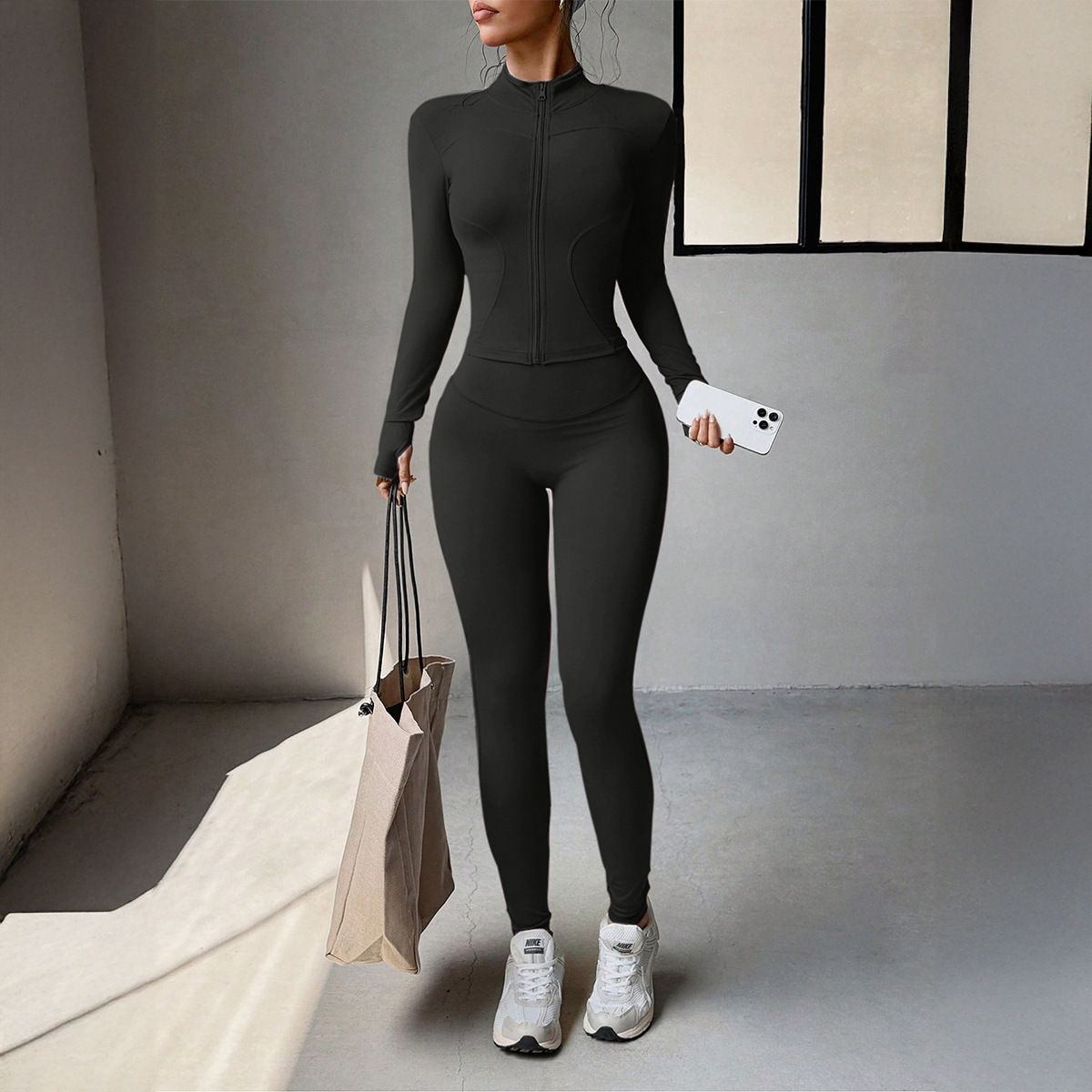 Women's Clothing Slim Fit Yoga Set High Elastic High-Performance Zip-Up Yoga Set - Slim Fit Stretch Workout Outfit | Gym To Street Versatile Wear_ecoleips.com