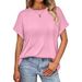 Wish Women's Summer Solid Color Loose round Neck Short Sleeve T-Shirt Casual Top for plus Size_ecoleips.com
