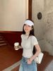 Mint Green Shoulder Crew Neck Slim-fitting Short-sleeved T-shirt Women's 2026 Summer New Spice Girl Pinched Waist And Thin Short Top T_ecoleips.com