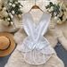 Mature Sophisticated Women's Vest Sheer Lace Detailing Back Fitted Waist Asymmetrical Design Outerwear_ecoleips.com