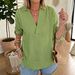 Women's V Neck Pullover Shirt Simple Solid Color Long Sleeved Loose Fit Cotton Linen Blend Style By European American 2026_ecoleips.com