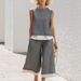 Women's Summer Casual Fashion Color Block Wide Leg Pants Set Sleeveless Two Piece Trendy European American Style 2026_ecoleips.com