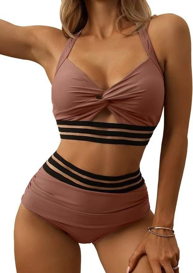 Elegant Sheer Cover-Up Bikini Set – Sexy High-Waisted Bottoms & Triangle Top (Stylish Swimwear For Beach & Pool)_ecoleips.com