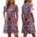Summer Women's Beach Print Bohemian Style Floral Short Sleeved Dress With Pockets_ecoleips.com