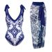 French Retro Printed One-Piece Swimsuit With Tulle Skirt - Sexy Beach Dress For Hot Spring & Vacation (Dark Blue, Light Blue, Purple, Green)_ecoleips.com
