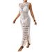 Women's Clothing Hollow Floral Beach Skirt Waist Strap Tassel Long Skirt Popular Beach Skirt_ecoleips.com