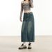 Verve Denim Midi New Style High Waist Slimming 2025 Petite Mid-Length Skirt Retro Blue Back Slit Women_ecoleips.com