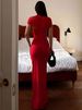 Mozision Turtleneck Short Sleeve Sexy Maxi Dress Women Elegant Draped Ruched Evening Club Party Long Dresses Female Clothes_ecoleips.com