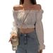 Women's Off-Shoulder Crop Top High-Waisted Puff Sleeves Spring/Summer 2024 Trendy Style_ecoleips.com