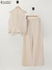 ZANZEA Women Pant Sets Irregular Buttons Vests Wide Leg Trouser Pant Suits Stylish Elegant 2pcs Outfit Streetwear Office Tops_ecoleips.com