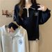 Real Shot Foreign Trade Women's Thin Sweatshirt With Embroidered Half-zip Polo Collar, Made Of Chinese Cotton And Milk_ecoleips.com