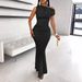 Women's Elegant Sexy Banquet Mermaid Dress Solid Color One Shoulder Neck Gathered Waist Party Dress 671_ecoleips.com