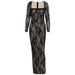 New Arrival Temperament Lace Square Neck Waist Cinched Long Sleeve Elegant Party Women's Dress_ecoleips.com