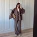 Fashionable Loose plus Size Women's Clothing Set Long Sleeved Tie Waist Shirt Cardigan Trousers_ecoleips.com