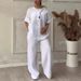 Women's Clothing Summer Fashion Experts V Neck Long Sleeved Trousers Multi Color Cotton And Linen Ladies Suit_ecoleips.com
