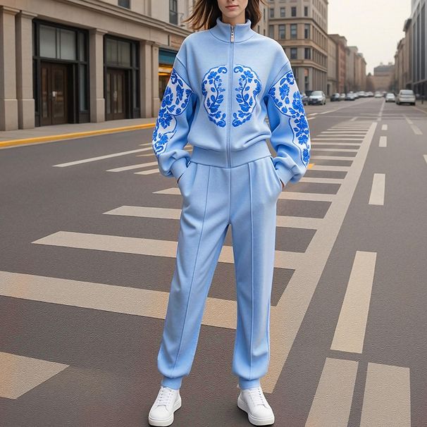 Sporty Two-Piece Set For Women – Trendy Casual Tops & Trousers (S-XL, Blue, Fall & Winter)_ecoleips.com