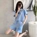 Women's Clothing New Loose And Stylish Blue Thin Shorts Running Two Piece Suit_ecoleips.com
