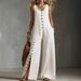 Fashionable Elegant Women Sleeveless Linen Dress Jumpsuit With Button Decor And Pocket For Daily Casual Or Outdoor Wear_ecoleips.com