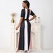 Women's Clothing New Temperament Slim Fashion Contrast Color Dress Short Sleeve Long Skirt_ecoleips.com