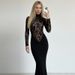 Women's Spring Fashion Semi High Neck Hollow out Lace Bodycon Dress European American Style Slim Fit Breathable Dress_ecoleips.com